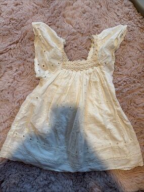 Zara Cream Eyelet Flutter-Sleeve Dress